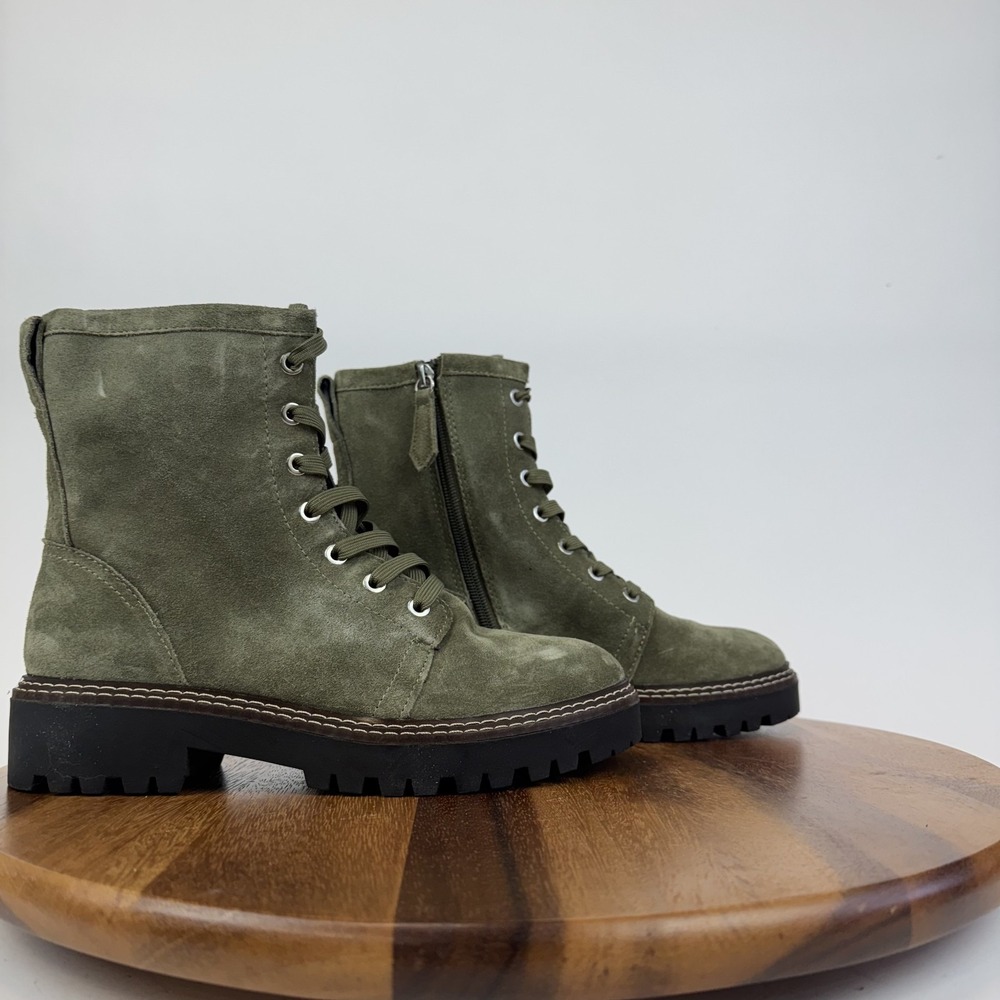 New Womens Nordstrom Moonie Green Faux Suede Lug Sole Combat Boots Size 8 M NWOB